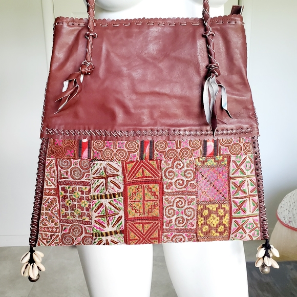 Colorful Leather Tote Bag embroidery Thailand - Picture 14 of 16